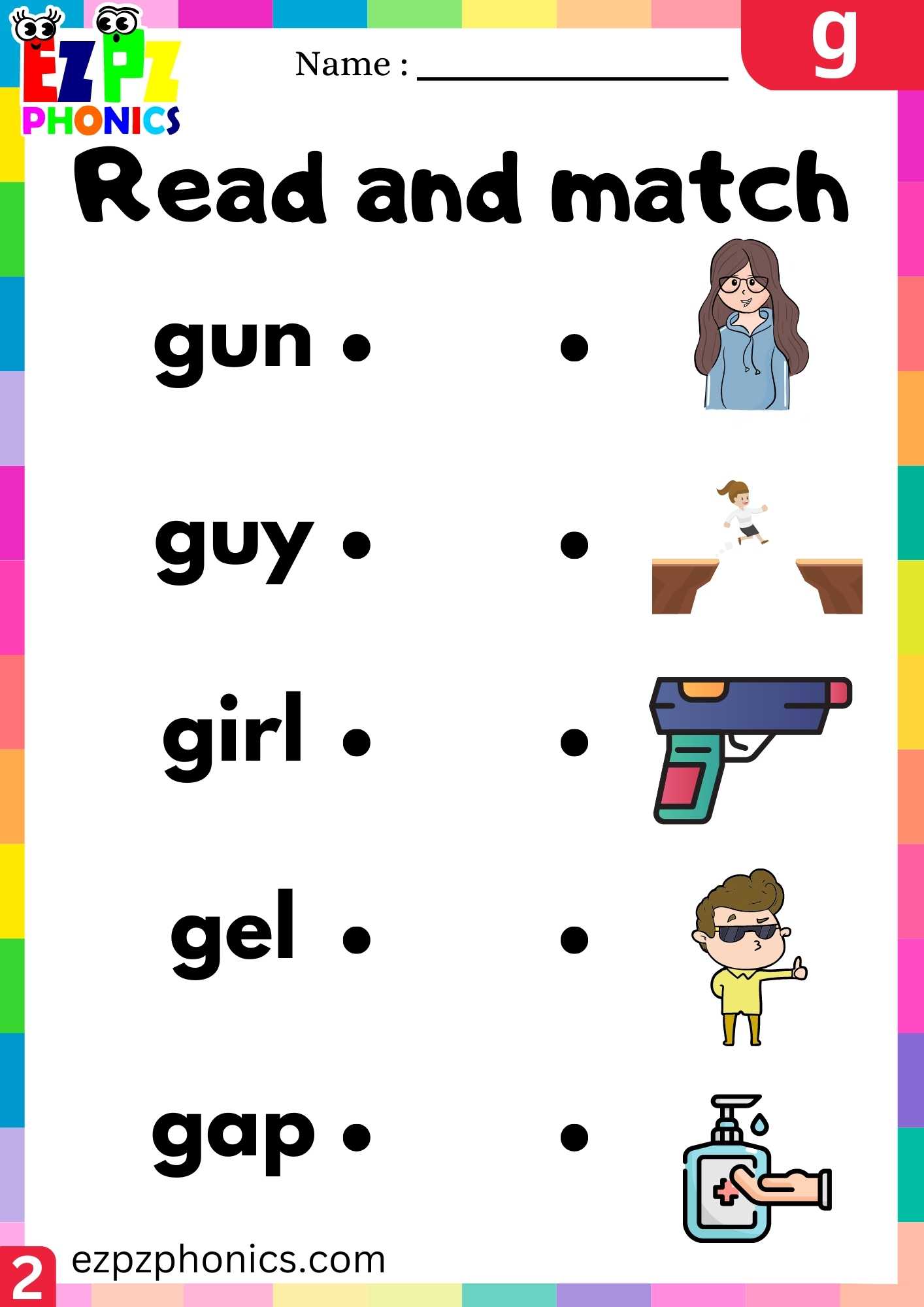 Group2 Letter G Read And Match Beginning Sounds Worksheet